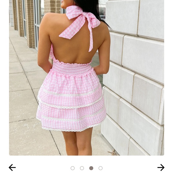 Day + Moon Pink Gingham Halter Mini Dress - Picture 2 of 9